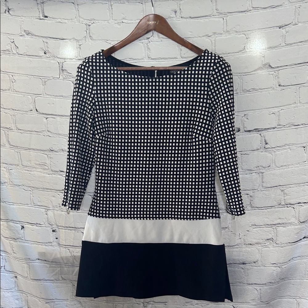 Frank Lyman Black and White Checkered Long Sleve Dress Size 8